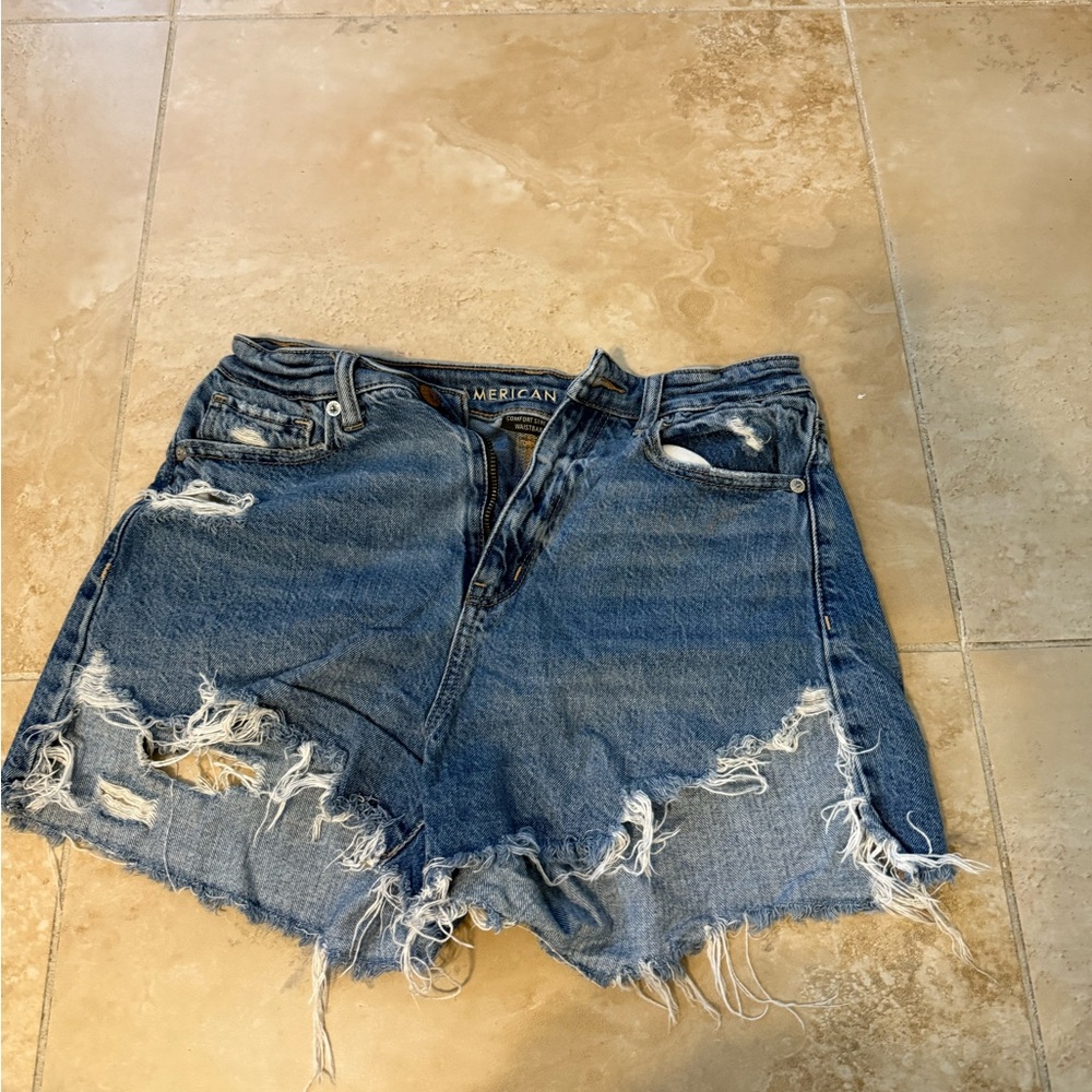 American Eagle Outfitters Blue Distressed Jean Shorts